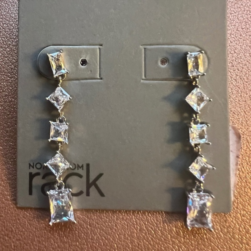 New NORDSTROM Emerald Cut Cubic Zirconia Lever Back Statement Earrings::NWT::